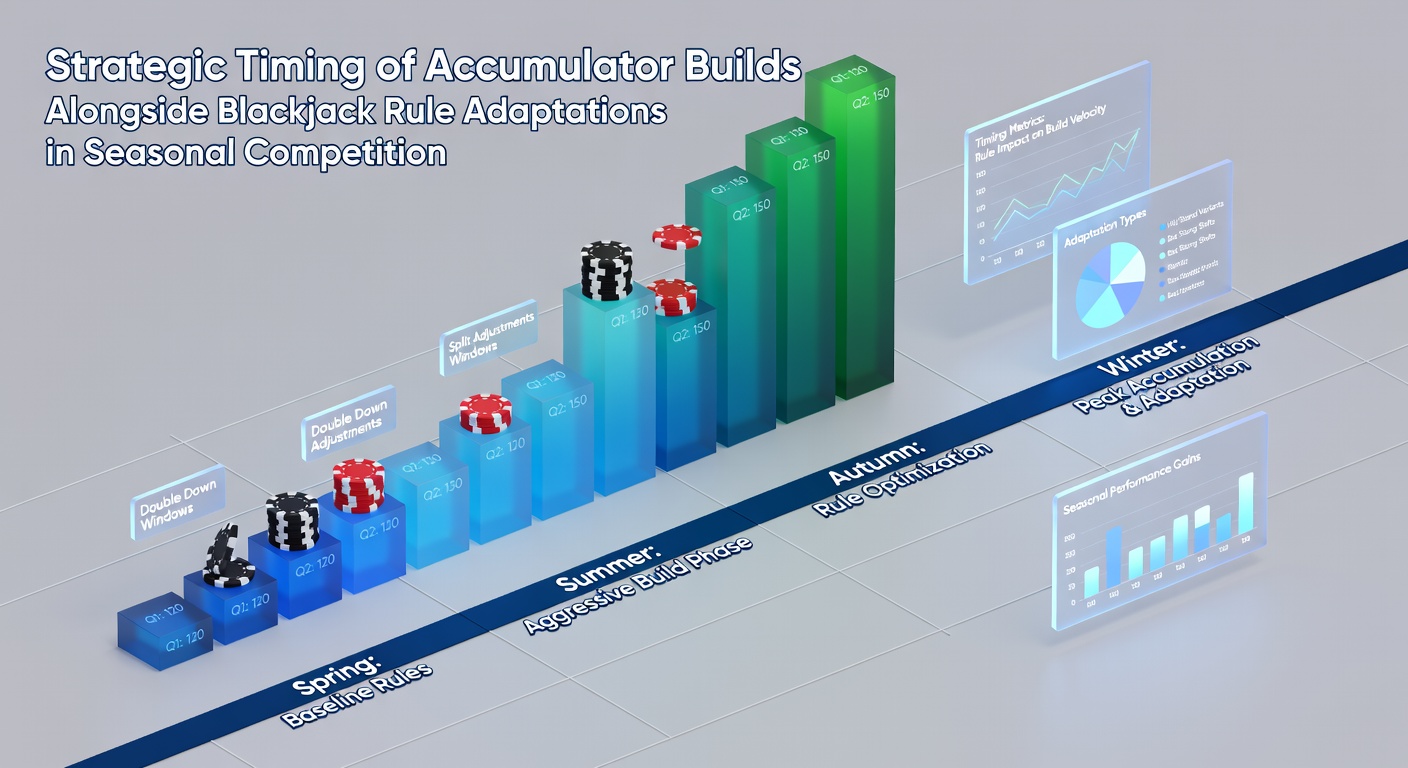 Blackjack table with rule adaptation charts next to accumulator bet slip examples during competition windows