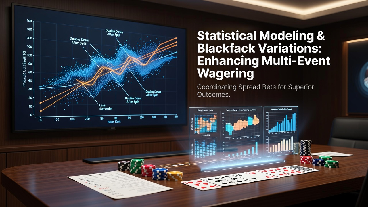 Statistical charts and blackjack table setup illustrating coordinated wagering models
