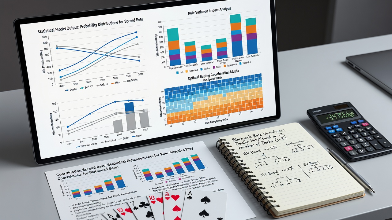 Data visualization of spread bet correlations with blackjack rule variants in wagering software